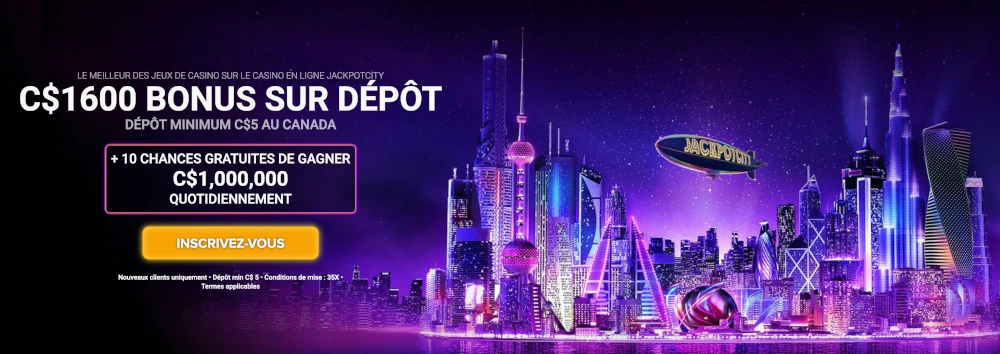 Jackpot City 5 $ dépôt bonus bannière