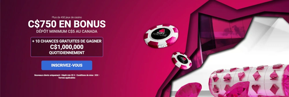 Ruby Fortune 5 $ dépôt bonus bannière