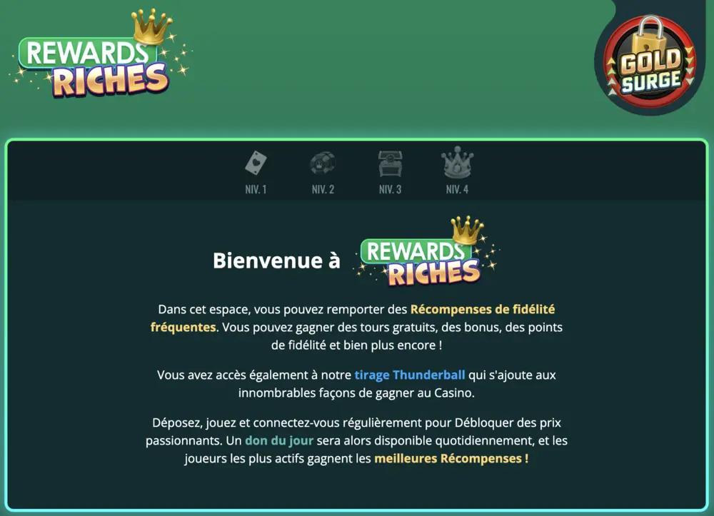 Capture d'écran du Yukon Gold Casino Rewards
