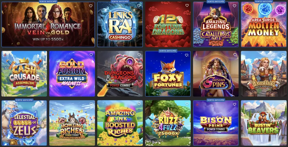 Lobby des jeux de casino Yukon Gold